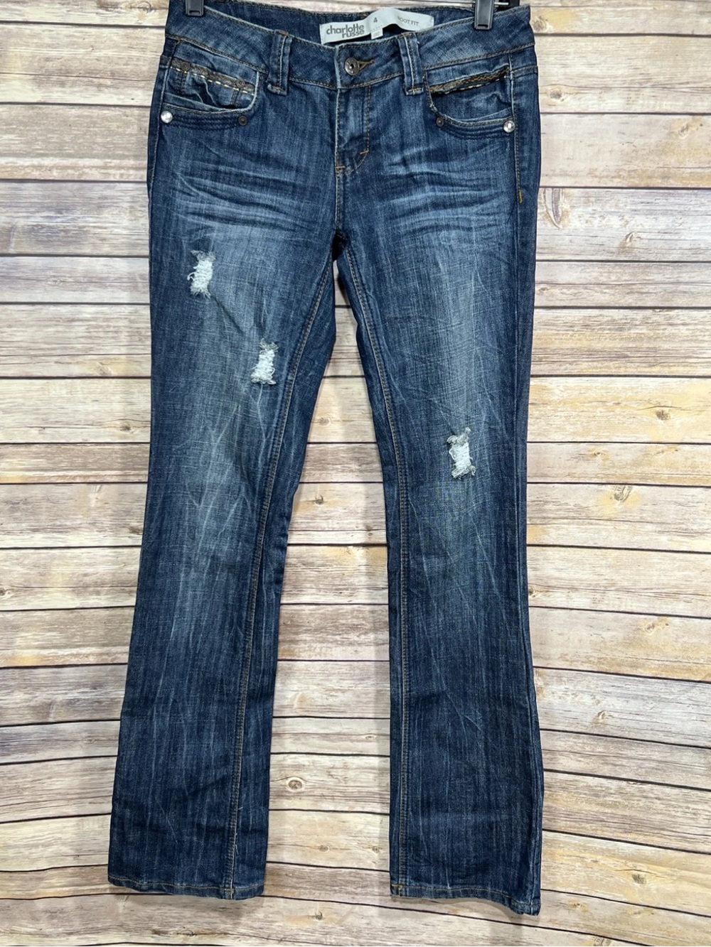 Y2K vtg Charlotte Russe Women’s Bootcut Jeans Distressed Dark Wash Denim Size 4